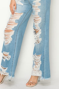 High rise ripped jeans