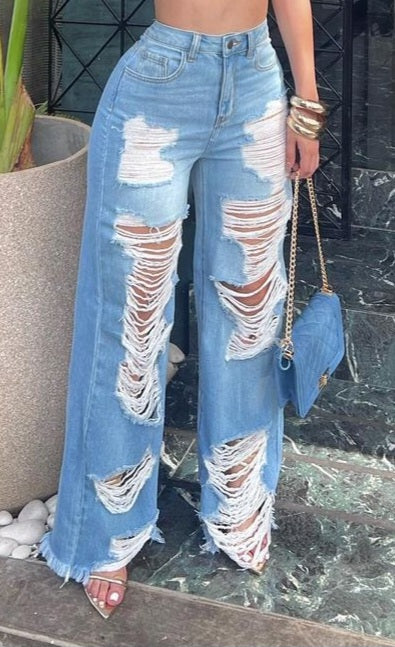 High rise ripped jeans